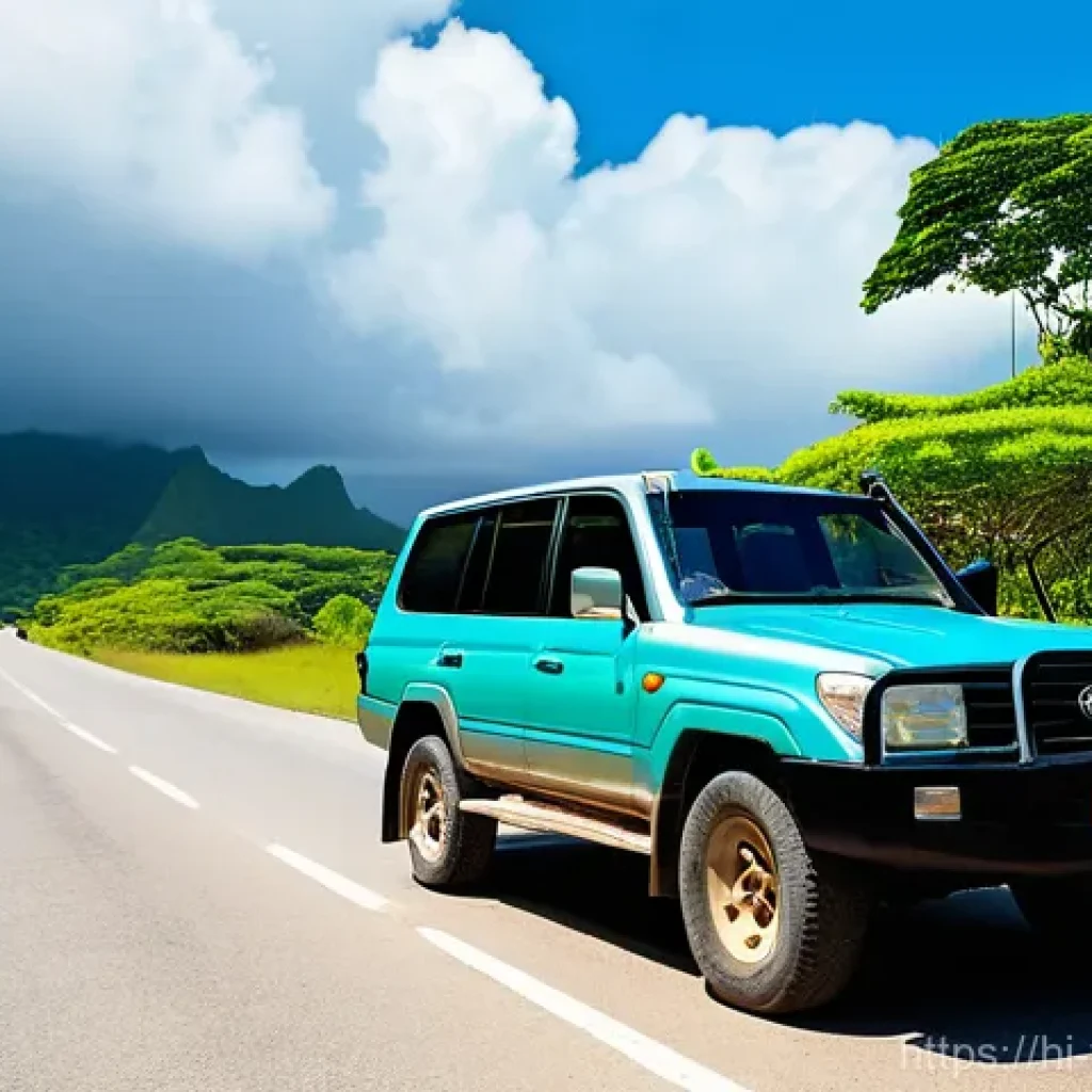 바누아투 도로 교통법 - **Prompt 1: Vanuatu Coastal Drive**
    A wide-angle shot of a sturdy, clean 4x4 vehicle (like a Toy...