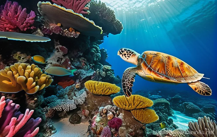 바누아투 해양 생태계 - "A vibrant and pristine underwater scene in Vanuatu, showcasing a majestic coral reef teeming with l...