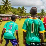 바누아투의 축구 리그 - A vibrant community football match on a small tropical island in Vanuatu, showcasing diverse local p...