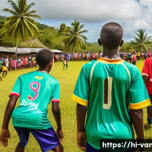 바누아투의 축구 리그 - A vibrant community football match on a small tropical island in Vanuatu, showcasing diverse local p...