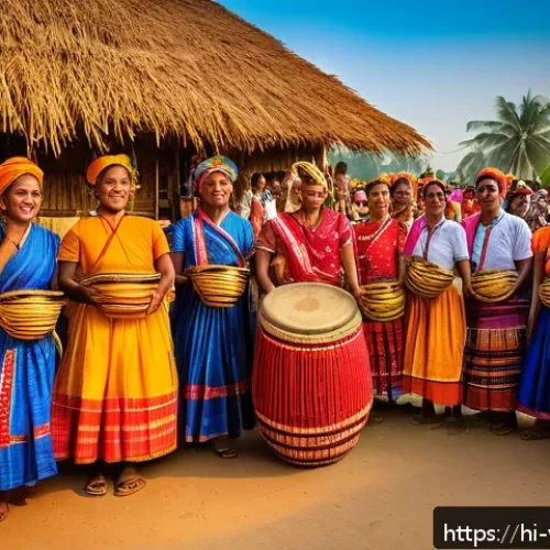 바누아투의 현지인과 친해지는 방법 - A vibrant cultural festival scene in Banavatu village, showing diverse local people dressed in color...