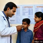 바누아투의 의료비용 수준 - A thoughtful Indian family consulting with a friendly male doctor in a modest government clinic sett...
